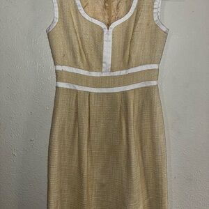Alex Marie White and Yellow Sheath Midi Dress Sleeveless Scoop Neck